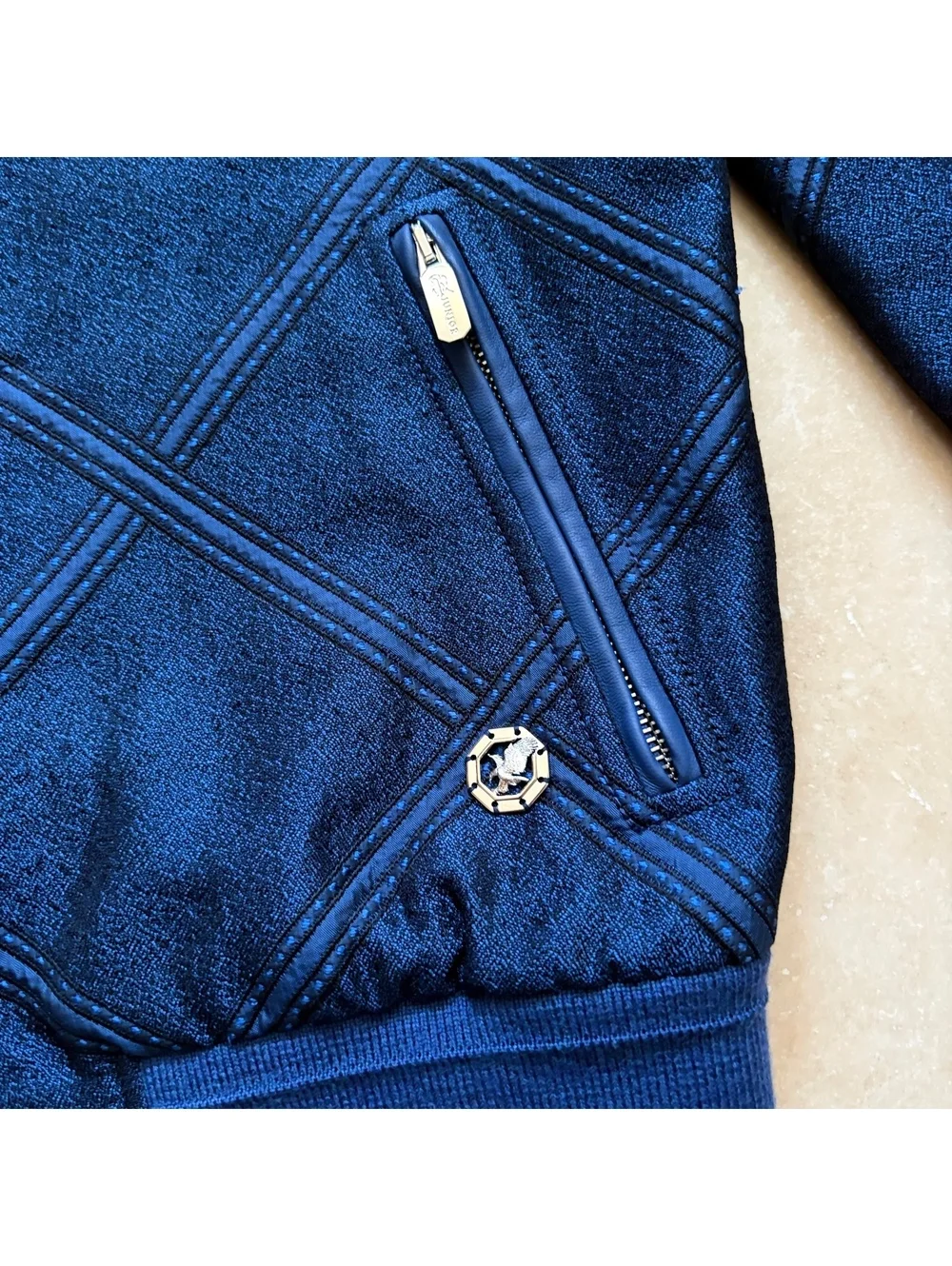 Stefano Ricci SR Junior Eagle Silk Lined Bomber Jacket Italy Navy Blue Youth 10Y